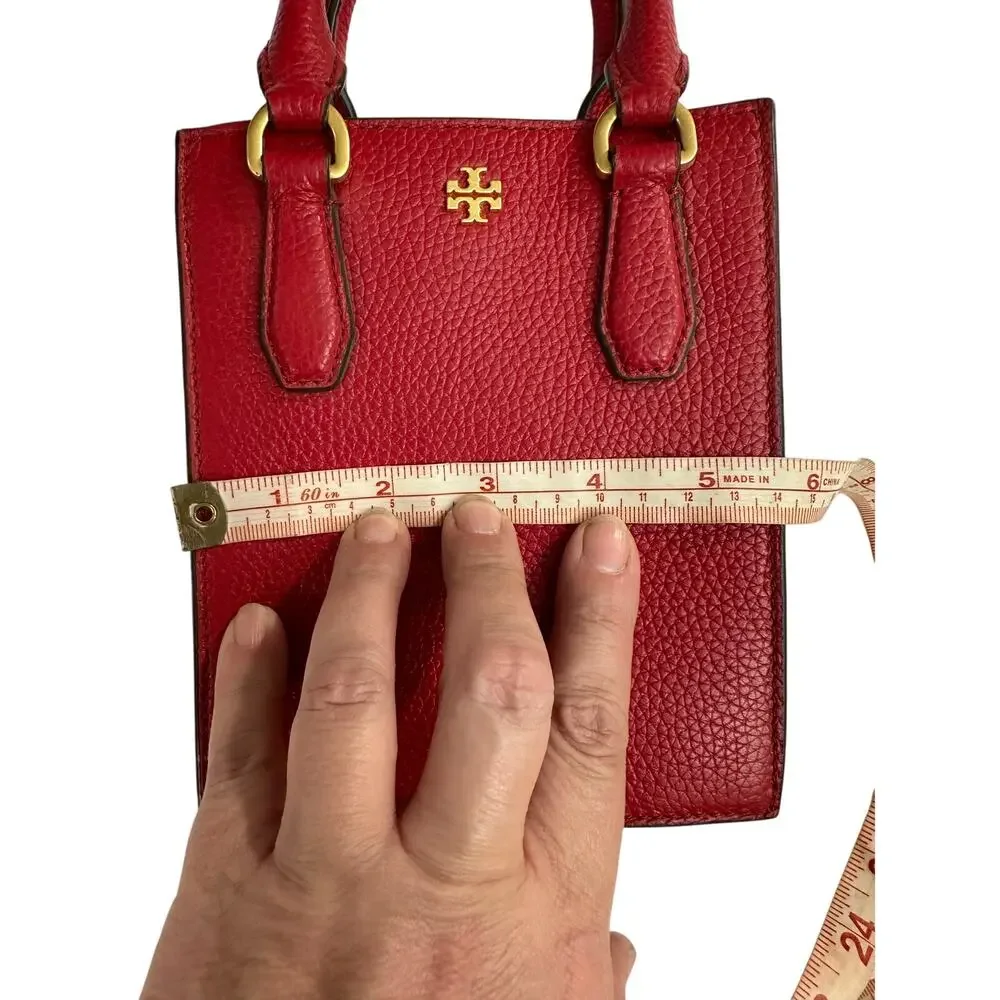 Tory Burch Blake Red Pebbled Leather Mini Shopper Tote Crossbody Shoulder Bag